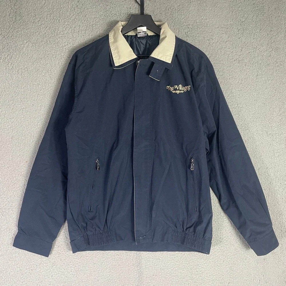 The Villages Navy Windbreaker Jacket Small Vintage Florida Golf Lined Zip
